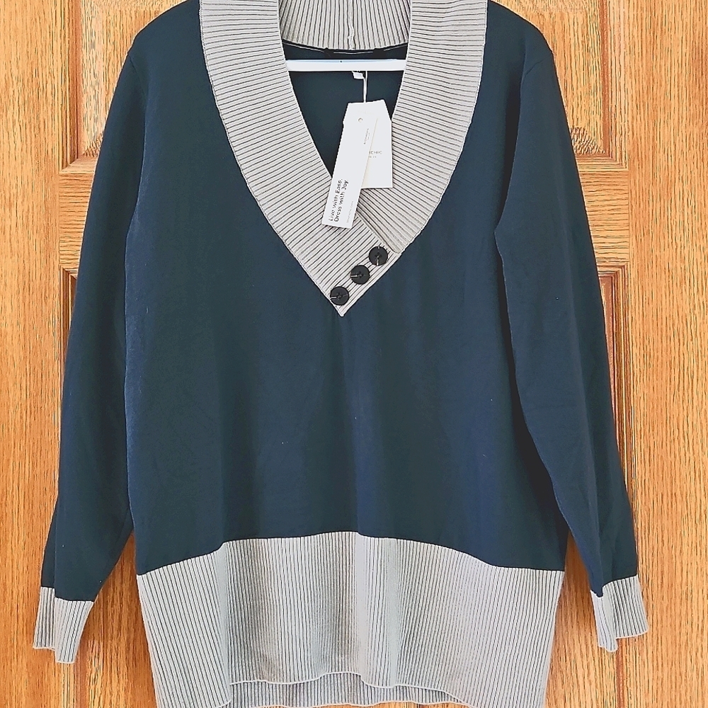 NWT BloomChic v neck two tone sweater sz. 10 or L Plus Size
